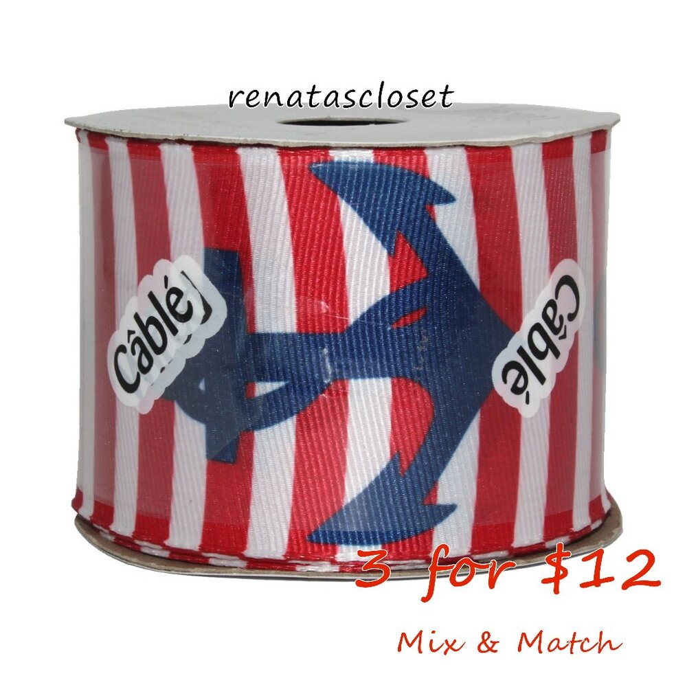 Offray 2 1/4" x 9' Anchor Nautical Grosgrain Ribbon NWT/NIP